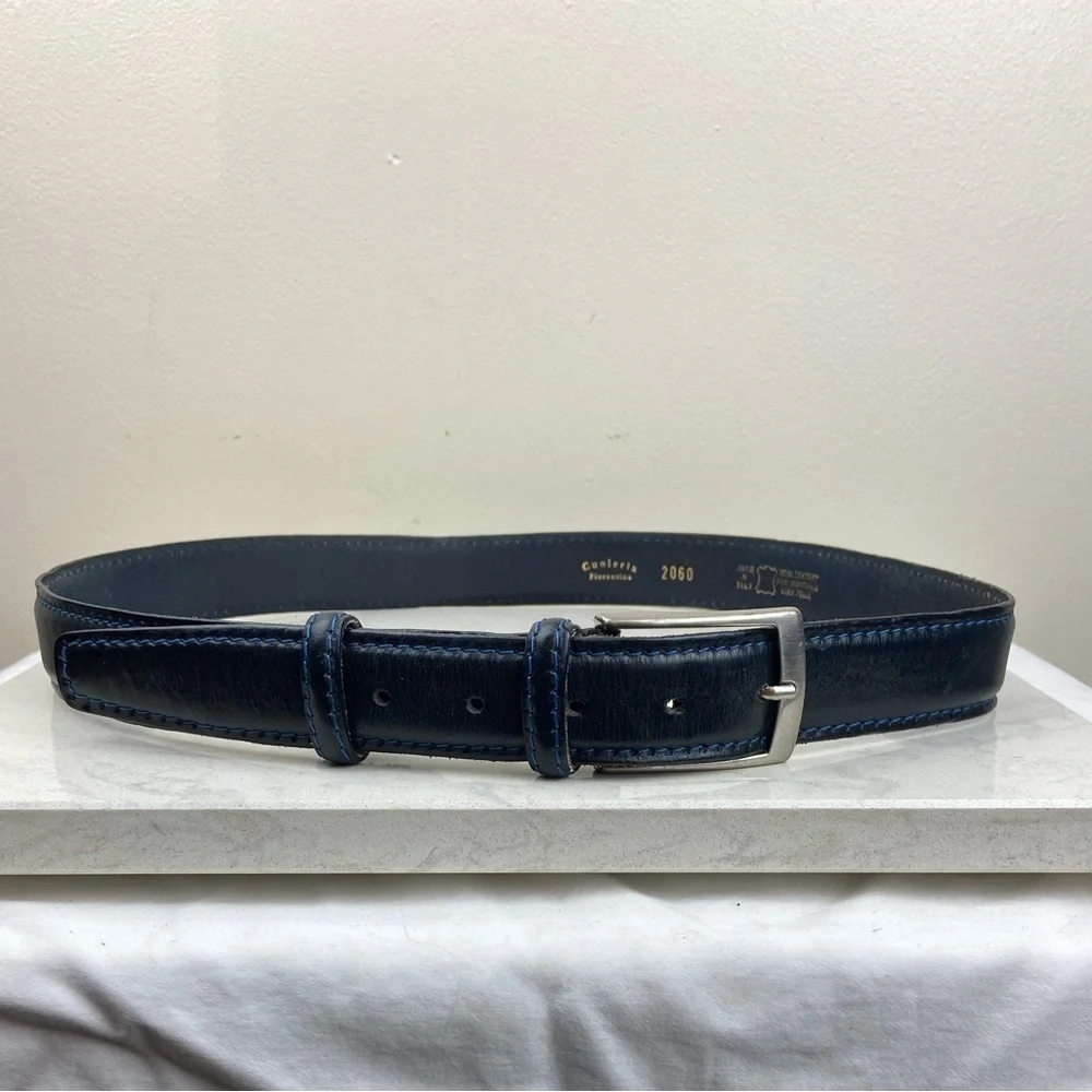 Cuoieria Fiorentina Italian Leather Belt Navy Blue Real Leather Made in Italy